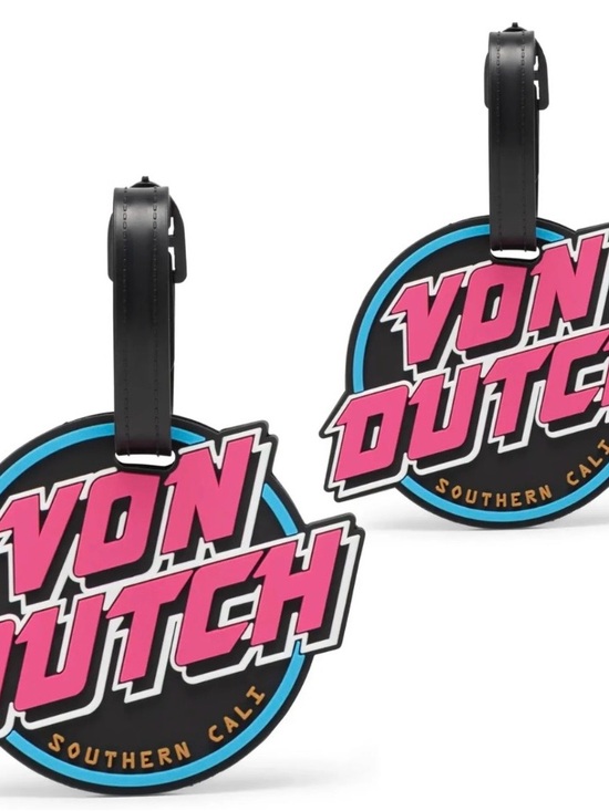 Von Dutch Handbags - Von Dutch Pink, Black & Blue Round Logo Luggage Tags